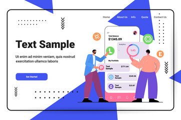 Poster - businessmen using cryptocurrency mining application on smartphone screen virtual money transfer app
