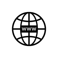 Poster - Web site icon. Www symbol for internet domain and url link. Click to link in browser. Online network and communication. Icon of globe with website. Hosting, homepage and search in internet. Vector