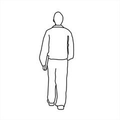 Wall Mural - Vector design sketch of a teenage boy walking backwards