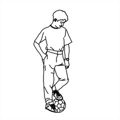 Wall Mural - Vector design of sketch of a teenage boy playing football