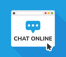 Poster - Chat online icon. Speech bubble on web browser symbol vector illustration. 