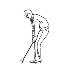 Wall Mural - Vector design of a sketch of a person about to hit a golf ball