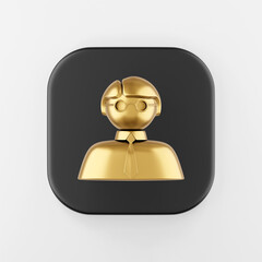 Poster - Golden man icon. 3d rendering black square key button, interface ui ux element.
