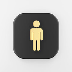 Poster - Minimalistic flat outline golden man icon. 3d rendering black square key button, interface ui ux element.