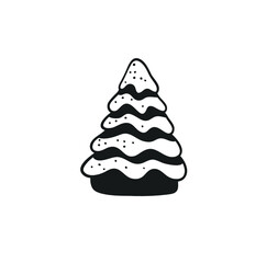 Poster - Hand drawn Christmas tree on white background. Creative ink art work. Actual vector doodle drawing