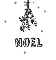 Poster - Hand drawn Christmas mistletoe and letter on white background. Creative ink art work. Actual vector doodle drawing decorations and text 