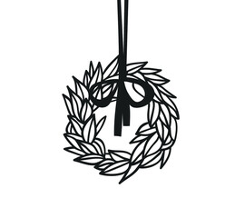 Poster - Hand drawn Christmas wreath on white background. Creative ink art work. Actual vector doodle drawing decorations