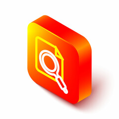 Aufkleber - Isometric line Search concept with folder icon isolated on white background. Magnifying glass and document. Data and information sign. Orange square button. Vector