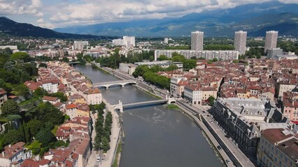 Wall Mural - Grenoble, France aerial view, Isere river