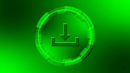 Poster - Download symbol in center of circular elements in green color - data storage business technology network concept - 3D illustration