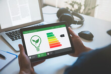 Energy Efficiency Mobile App On Screen, Eco House
