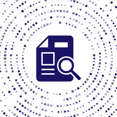 Poster - Blue Document with graph chart icon isolated on white background. Report text file icon. Accounting sign. Audit, analysis, planning. Abstract circle random dots. Vector