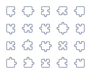 Aufkleber - Puzzle line icons. Jigsaw Challenge, Strategy, Puzzle pieces icons. Fun solution, Solve piece of problem. Tests person ingenuity or knowledge. Set of Jigsaw puzzle game pieces. Vector