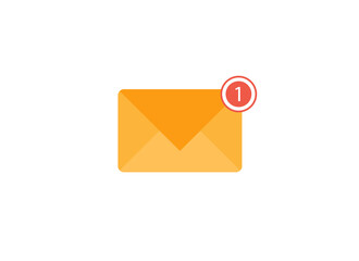 Poster - letter in a yellow envelope icon illustration with new message notification for website, ui and emai