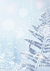 winter snowy vector background with hand drawn floral elements