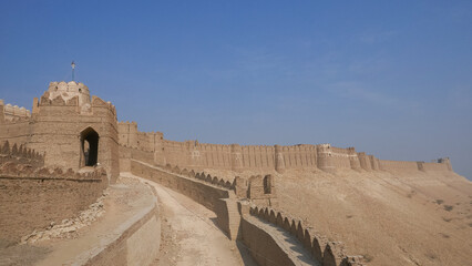 Wall Mural - Scenic landscape view of Kot Diji ancient fort access ramp and ramparts, Khairpur, Sindh, Pakistan