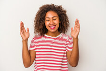 Young African American Woman With Curly Hair Isolated On White Background Joyful Laughing A Lot. Happiness Concept.
