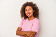 © Asier - Young african american woman with curly hair isolated on white background happy, smiling and cheerful.