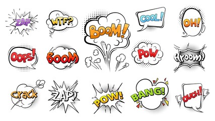 Wall Mural - comic speech bubbles collection. isolated clouds with text, cartoon explosion vector set