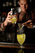 © fesenko - Selective focus on goblet with cold cocktail and male hand holding sieve over it