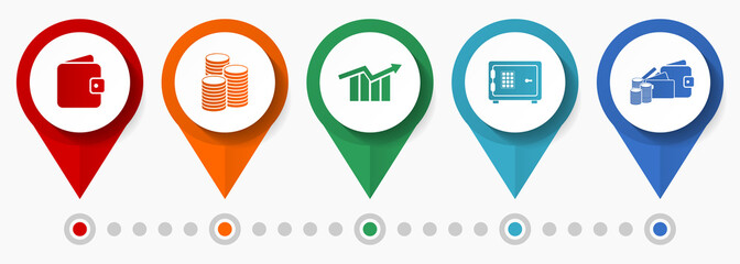 Leinwandbilder - Business, market, commerce concept vector icon set, flat design pointers, infographic template