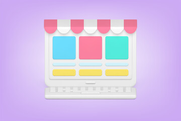 Poster - Minimalistic store on website 3d icon. Online sales and retail purchases
