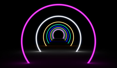 Wall Mural - Futuristic tunnel fluorescent lighting. 3d rendering..