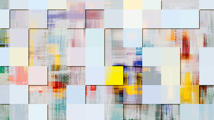 Poster - Abstract grunge backdrop, pixel art technology pattern background. Random colorful mosaic