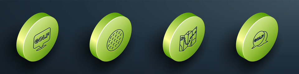 Set Isometric line Golf label, ball, course layout and icon. Vector