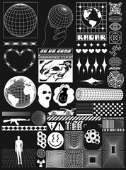 large set of abstract elements. set in acid graphic style, templates for your projects, collection o