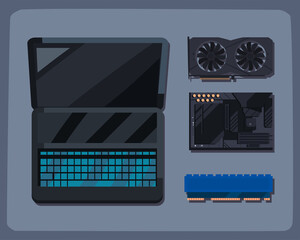 Poster - laptop with gadgets icons