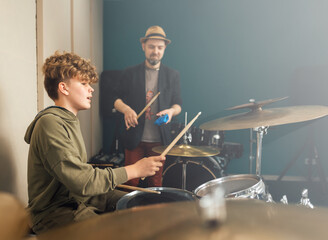 drum lesson at a music school.