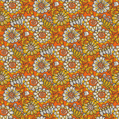 Wall Mural - Vintage flower marigold floral seamless pattern