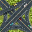 Aerial top view highway junction, cross roads, interchange and expressway is an important infrastructure, vector illustration
