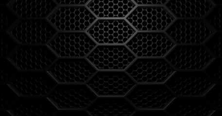 Double layer black thin hexagon honeycomb grid grill background with light from above