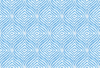 Wall Mural - Blue and white ogee seamless pattern. Grunge texture. Print for home textiles, packaging. Handmade.