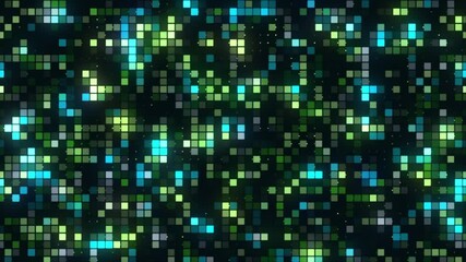 Aufkleber - Bright disco background with colorful pixels. Motion. Beautiful background with glowing multicolored pixels. Colorful pixels move in mosaic and chaotic way