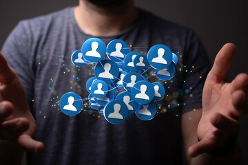Aufkleber - Businessman using data network with his fingers