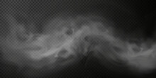 White Smoke Puff Isolated On Transparent Black Background. PNG. Steam Explosion Special Effect. Effective Texture Of Steam, Fog, Smoke Png. Vector.	