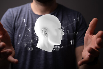 Poster - Human head cyber mind digital technology.