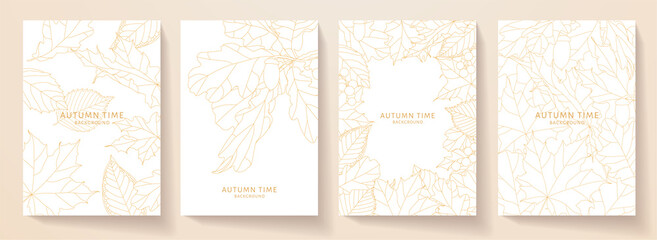 autumn cover, frame design set. decorative vector template with leaf fall (orange leaves of maple, o