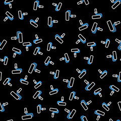 Poster - Line Paint roller brush icon isolated seamless pattern on black background. Vector