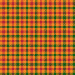 Wall Mural - Orange, green and red checkered plaid. Tattersall pattern fabric swatch.