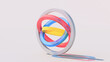 Colorful glass circle shapes. White background. Abstract illustration, 3d render.