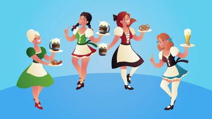 Poster - oktoberfest celebration german girls and beers characters