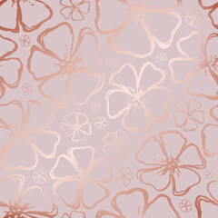 Poster - Rose gold seamless pattern. Repeating flower pattern. Beauty background. Repeated foil texture for design prints. Glitter printed. Floral patern packing. Pink marble printing. Bling backdrop. Vector