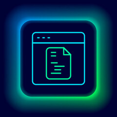 Glowing neon line Software, web developer programming code icon isolated on black background. Javascript computer script random parts of program code. Colorful outline concept. Vector