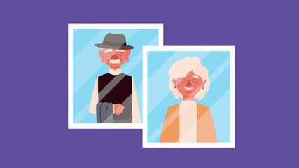 Sticker - grandparents couple characters in picture animation