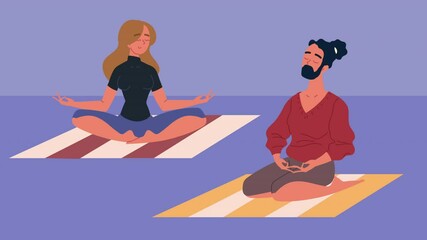 Poster - young couple practicing yoga in carpets