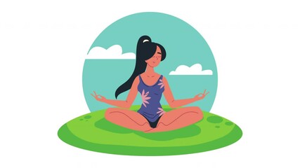 Sticker - girl practicing yoga in the landscape character